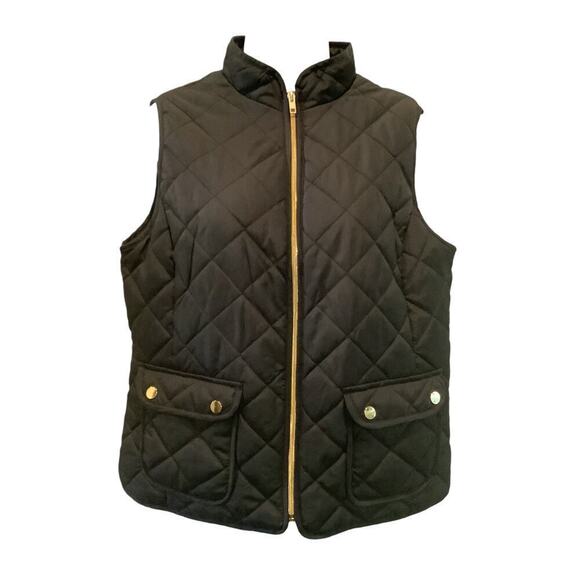St. JOHN’S BAY BLACK QUILTED VEST WITH GOLD TONE HARDWEAR M - Picture 1 of 7